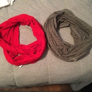 Red and grey infinity scarfs